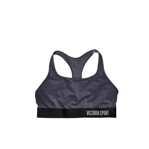 Victoria Sport The Player Racerback Sports Bra Grey Black Logo Band Medium M
